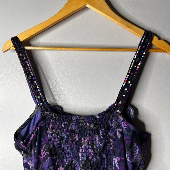 Vintage Free People Flowy Paisley Mini Dress Women's 12 Dark Romantic Festival - Picture 8 of 12